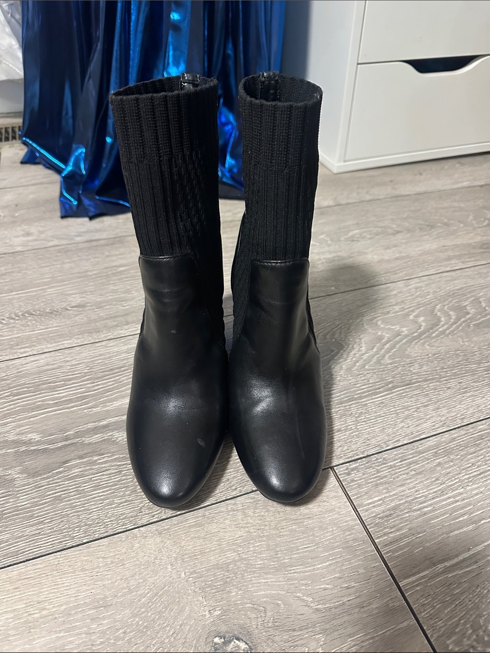 Vince Camuto Black Leather Sock Ankle Boots